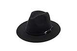 QUUPY Sombrero de fieltro negro con hebilla de cinturón retro unisex con cordón, Negro, M