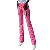 ORANDESIGNE Pantalones de Cuero Sintético para Mujer de Cintura Alta Sexy Pantalones de Cuero Imitación Góticos Punk Y2K Streetwear Pantalones Recto de Ajuste Delgado Ropa de Club B Rosa XS