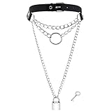 JKJF Goth - Gargantilla de piel sintética punk rock collar con anillo tórico, collar ajustable con cerradura para mujeres, suministros de cosplay