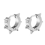 JZZJ Pendientes Arco de Acero Inoxidable de Estilo Punk Remaches para Unisex, Dorado/Negro/Plateado（Plateado）