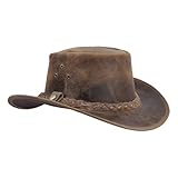 Leatherick - Sombrero de Piel Estilo Vaquero con Correa para la Barbilla para Hombre (L, Marrón Tostado)