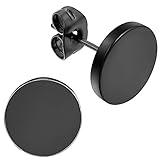Flongo Pendientes De Acero Inoxidable Para Hombre: Modernos Pendientes Redondos Negros Brillantes Con Estilo Hip-hop Rock - Unisex