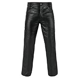 FNine Pantalón de piel auténtica de grano completo para motocicleta, estilo motocicleta, Negro -, 58