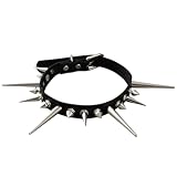 CALFOVERA Collar Gótico de Cuero Sintético, Estilo Punk, Largo, con Pinchos, con Remaches de Metal Y Tachuelas, de Cuero Negro, Ajustable, Estilo Rockero, con Cierre para Bisutería, Regalo