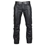 Dinnesis Pantalones de piel para hombre, talla grande, color negro, largos, para moto, vintage, para traje regional, de piel, para motorista, para moto, de trabajo, de charol, Aaa-negro., M