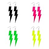 CUHZA Blitz Pendientes para 80s, 4 pares de pendientes de neón, pendientes de neón para mujer, accesorios vintage de los años 80, 90, accesorios vintage, neón y gota de flash, pendientes acrílicos