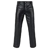 FNine Pantalón de piel auténtica de grano completo para motocicleta, estilo motocicleta, Negro -, 42