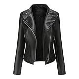 YYNUDA Chaqueta de Cuero Sintética corta para Mujer Estilo Vintage （Negro L）