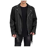 Mymyguoe Chaqueta de piel sintética para hombre, cuello alto, estilo punk, rockero, chaqueta bomber para exteriores, chaqueta de motociclista, chaqueta de vuelo de piel sintética, chaqueta de