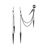 Clyhon Ligero Único Negro Punk Long Tassel Chain Ear Cuff Pendientes 316L Acero inoxidable Vintage Bucket Studs Climber Pendientes