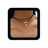 Enautoabs Gótico Capas De Cuero Collar De Gargantilla Cuero Negro Cuerda Punk Triángulo Colgante Collar Corto Joyas Para Las Mujeres