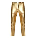 NewL Pantalones de discoteca para hombre con revestimiento de oro brillante, para discoteca, dorado, 41-44.5
