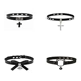 Floatdream 4 Piezas Choker Mujer Collar Gotico Punk, Cuero para Mujer Punk Cadena Clavícula Gargantilla, PU Cuero Choker Pinchos Sexis Cinturón, Gargantilla Cuello Ajustable(Negro)