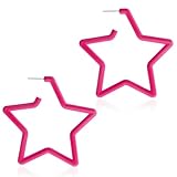 Pendientes de Neón Acrílicos Retro Pendientes de Pentagrama para Mujer Vintage Pendientes de Fiesta de los Años 80 y 90 Neón Pendientes de Aro Grande para Halloween Fiesta Navidad (Rosa)
