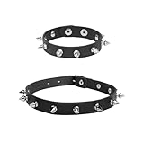 HDGSAFD 1 Collar con Tachuelas, 1 Pulsera con Tachuelas, Decoración Estilo Punk Negro, Conjunto De Joyería Personalizado, Collar Y Pulsera De Cuero