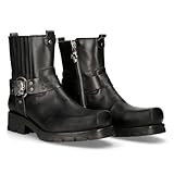 New Rock Botas Moto Unisex Cremallera Color Negro Piel/Unisex Black Motorcycle Boots Leather Zipper M.7605C-C1 (Negro, Sistema tallas calzado EU, Adulto, Hombre, Números, mediano, 41)