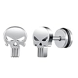 Yumilok Pendientes Personalizados para Mujer: Calavera Hueca de Acero Inoxidable Pendientes para Hombre - Para Discoteca,Hip Hop,Punk,Cumpleaños Halloween