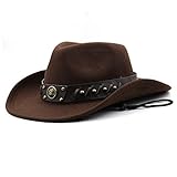 Ousyaah Sombrero de Cowboy para Hombre y Mujere - Sombrero de Vaquero Occidental Bush Hat Sombrero Western con Cinturón y ala Ancha, Invierno Gorras de Fedora Sombrerera de Jazz