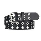 Cinturón con Remaches para Mujer 110 cm con Remaches de Doble Agujero Estilo Punk Rock Cinturón con Tachuelas para Mujer Combina con Varios Vestidos Y Jeans