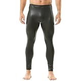 QiaTi Pantalones de piel sintética para hombre, cintura elástica, ajustados, de poliuretano, ajustados, largos, para rock, punk, motocicleta, 1#negro, L