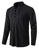 MakingDa Camisa escocesa clásica de algodón para hombre de Jacobita Ghillie Kilt elegante casual de manga larga sin cuello y acogedoras con cordones camisas llanas, A275-negro, XXL