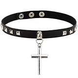 DEFGNOP Collar GóTico Para Las Mujeres, Cadena Cruzada De Cuero Del Remache Del Vintage, Collar De Cuero De La Pu Collar Punk De Las Mujeres Negro Minimalista