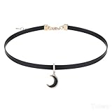 Yolev Collar Luna Gargantilla de Cuero Negro para Damas Collar Negro Gótica Collares con Colgantes de Luna Joyas para Dama Niñas de Halloween Choker Mujer
