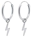 ENTREPLATA Pendientes Rayo Plata de Ley 925. Aros de Plata con Colgante Rayo. Originales Pendientes de Aro para Mujer Niña Hombre Niño Unisex. Aretes Criollas con colgante de Rayo 14 mm.