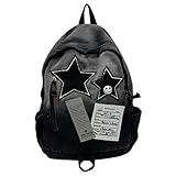 Mochila con estrellas estilo Y2K con detalles de calaveras y estrellas diseño grunge vintage ligera para viajes conciertos y compras color negro.