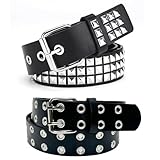 PRVCFZ 2 cinturones con tachuelas, cinturón gótico de 110 cm con tachuelas cuadradas, cinturón emo para accesorios punk y góticos, remaches vintage, cinturón punk rock punk para mujeres y hombres,