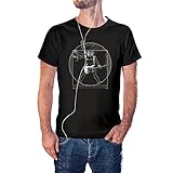 KMF T-SHIRT - Camiseta Vitruvio Guitar Rock para Hombre (XXL, Negro)