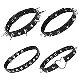 Yolev Gargantilla Punk de 4 Piezas con Tachuelas Collar Gótico Negro Ajustable para Hombres y Mujeres Decoración de Fiesta de Anime de Halloween