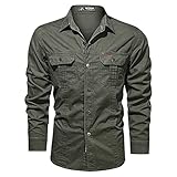 2024 - Los Militares de algodón al Aire Libre lavaron Camisas de Manga Larga Men's Sizes y Camisas de Estilo Men Camisas Men Camiseta Rockera Hombre (Green, XXL)