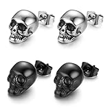 ZKGYUS 2 Pares Halloween Carnival Skull Piercing Pendientes de hombre Pendientes de calavera de acero inoxidable Hip Hop Punk Jazz Pendientes de acero inoxidable Punk