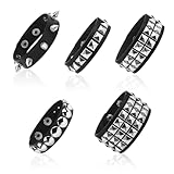 SJUNJIE 5 Piezas Pulseras Punk Tamaño Ajustable Pulseras Punk Tachonadas Negro Pulsera Cuero Spike Personalidad Metalica Adecuado para Halloween Fiesta de Disfraces Actuación de Banda