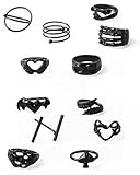 TOZBLEU Gótico Anillo,12 Piezas Vintage Punk Anillos para Hombres Mujeres Negro Anillos Abiertos Set Murciélago Diablo Araña Garra Calavera Ajustable Nudillo Apilamiento Anillo Joyería Gótica