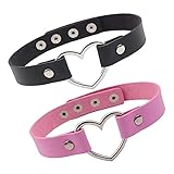 Clyhon Collar de Gargantilla, 2 Piezas Gótico Gargantillas de Cuero Collar Gargantilla de Estilo Punk Collar Juego de Gargantilla de Cuero PU, Collar con colgante de corazón para mujeres y niñas