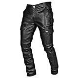 POIUIYQA Pantalones Góticos Punk Retro para Hombre Pantalones de Cuero Ajustados A La Moda Corte Ajustado Con Múltiples Bolsillos