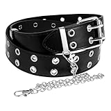 JJUNW Cinturón Punk, Cinturón de Cuero Negro con Doble Ojal y Hebilla de Metal, Ajustable, Unisex, Negro - M