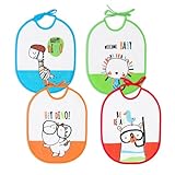 Ti TIN Pack 4 Baberos Impermeables para Bebé 73% algodón 27% poliéster - Lote de 4 Baberos para Bebés de 6 a 12 Meses con Cierre con Cintas - Gran confort