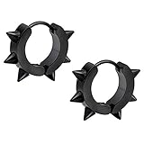 JZZJ Pendientes Arco de Acero Inoxidable de Estilo Punk Remaches para Unisex, Dorado/Negro/Plateado（Negro）