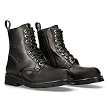 New Rock Bota Militar Metallic Collection Unisex Negro Cuero Piel Cordones Black Boots Genuine Leather M.NEWMILI084-S1