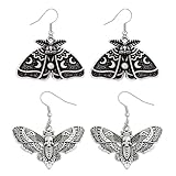 WKRTDY Pendientes de polilla mariposa gótica, retro y punk con colgante de muerte y calavera, Set de 2 pares en plata para mujeres y hombres amantes del estilo rockero