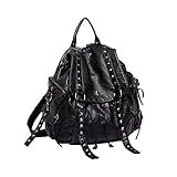 Coolives Punk Bolso Mochila Grande con Remache para Mujer Mochilas Tipo Casual para Adolescente Niña en Cuero de PU Negra