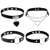 OVDGWC Pack De 4 Collares Punk, Collares De Cuero PU, Collares Góticos, Collares De Moda Personalizados, Collares Ajustables para Mujer