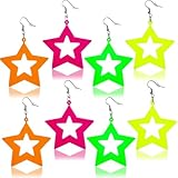4 pares de pendientes de neón, vintage, estrella de neón, pendientes de mujer de los años 80, pendientes de fiesta coloridos, pendientes de aro de neón para fiestas de los años 80, disfraces vintage,