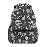 Música Rock Calavera Negro Mochila Escolar Impermeable Mochilas Escolares para Estudiante Adolescentes Niñas Niños