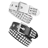 NAROSEBE 2 Pcs Cinturón Tachuelas Punk Cinturón Tachuelas Mujer Cinturón Punk Hombre Cinturón De Cuero Punk Cinturones Mujer Con Tachuelas Cinturon Con Pinchos Cinturón Rock Unisex, Negro + Blanco
