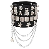 ARHZ Pulseras Punk con Remaches de Cuero - 2 Piezas Brazaletes de Cuero Punk Remache- Góticos de Unisex Muñequeras Longitud Ajustable con Cadena - para Hombres y Mujeres, Cosplay de Fiesta de Rock