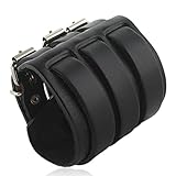 EVER FAITH® 3 Capas de Ancho cinturón de Cuero Genuino Hombres Pulsera Negro Pulsera Pareja Unisex N03746-1